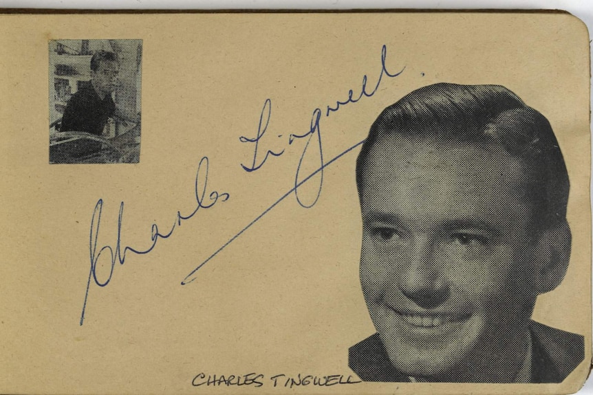 Charles Tingwell's signature in Lesley Cansdell's autograph book.