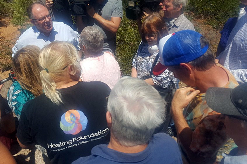 Ian Hunter is confronted by Port Augusta residents.