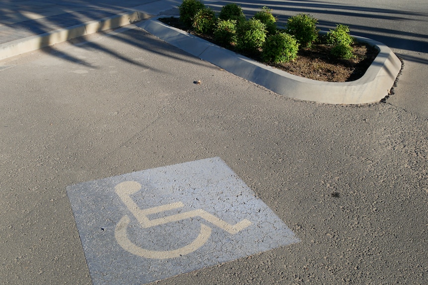 A disabled park next to a raised concrete garden bed