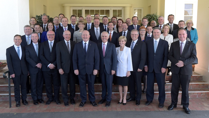 Malcolm Turnbull's newly sworn-in ministry at Government House.