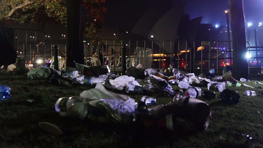 Garbage left after New Year's Eve celebrations in Sydney