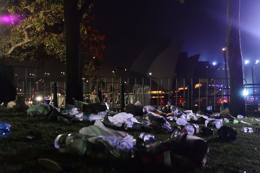 Garbage left after New Year's Eve celebrations in Sydney