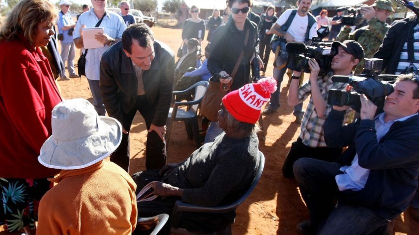 Laws not rushed: Indigenous Affairs Minister Mal Brough talks to an Aboriginal elder at the Mutitjulu community