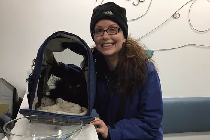 Leslie Silbert poses with her cat Buddy, otherwise known as "Big Sexy".