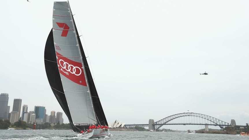 Setting the pace ... Wild Oats XI races to the finish during the Big Boat Challenge on Sydney Harbour