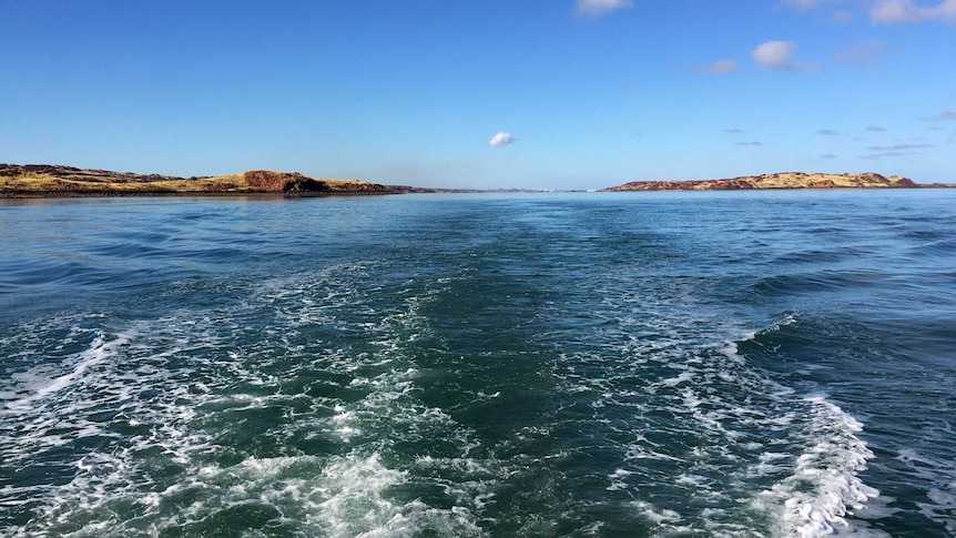 View from the back of a boat of Flying Foam Passage off the coast of Karratha.