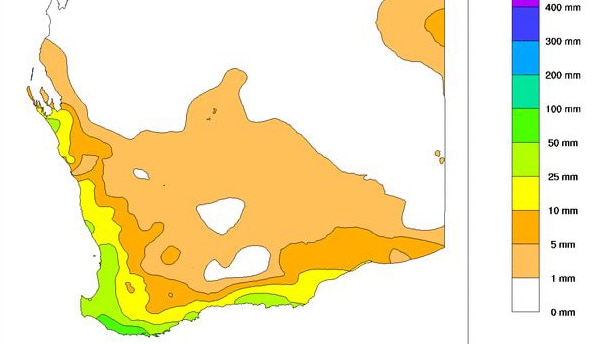 A colour-coded map showing September rainfall figures for WA.