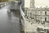 composite image of rainfall and historic ballarat image