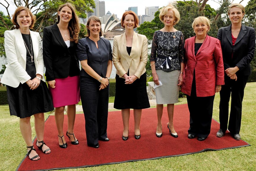Julie Collins, Kate Ellis, Attorney-General Nicola Roxon, Julia Gillard, Quentin Bryce, Jenny Macklin and Tanya Plibersek