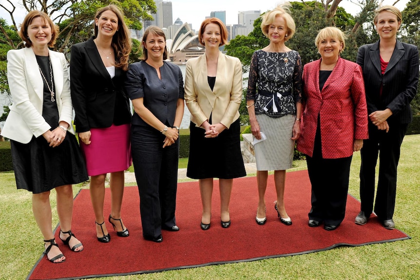 Julie Collins, Kate Ellis, Attorney-General Nicola Roxon, Julia Gillard, Quentin Bryce, Jenny Macklin and Tanya Plibersek