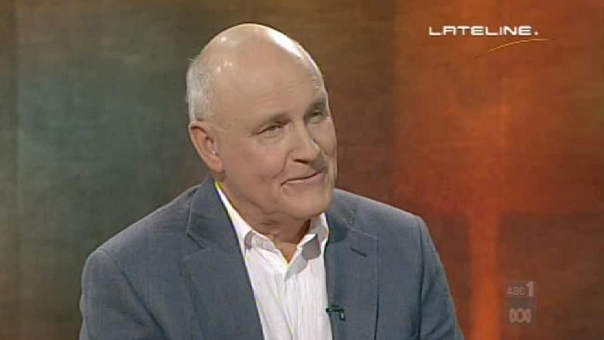 Geoffrey Cousins being interviewed on Lateline