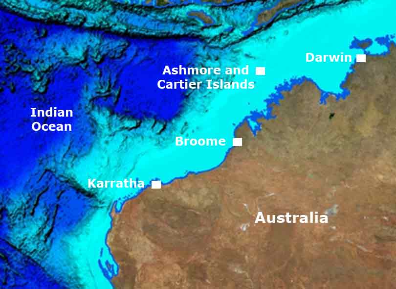 A map showing the location of Ashmore Reef.