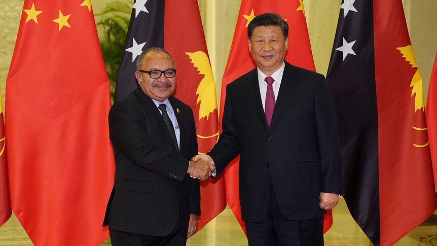 Chinese President Xi Jinping shakes hands with Papua New Guinea's Prime Minister Peter O'Neill.