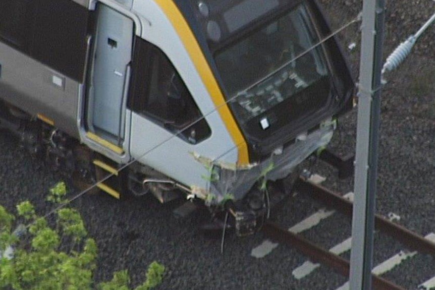 Damage visible at the front of the train under the driver's compartment