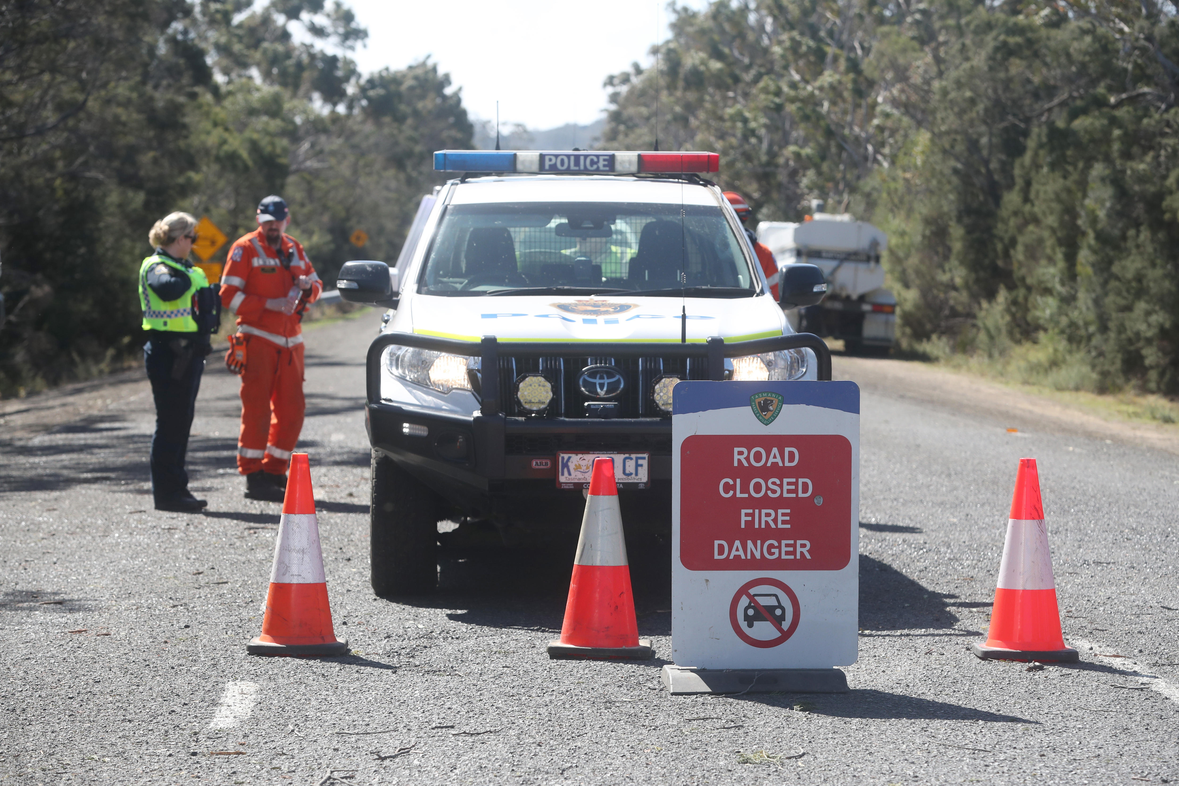 Roadblock on rural road.