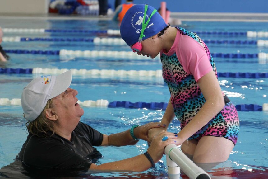 Tracey Ayton with Little Hero swimmer Kate Seckold.