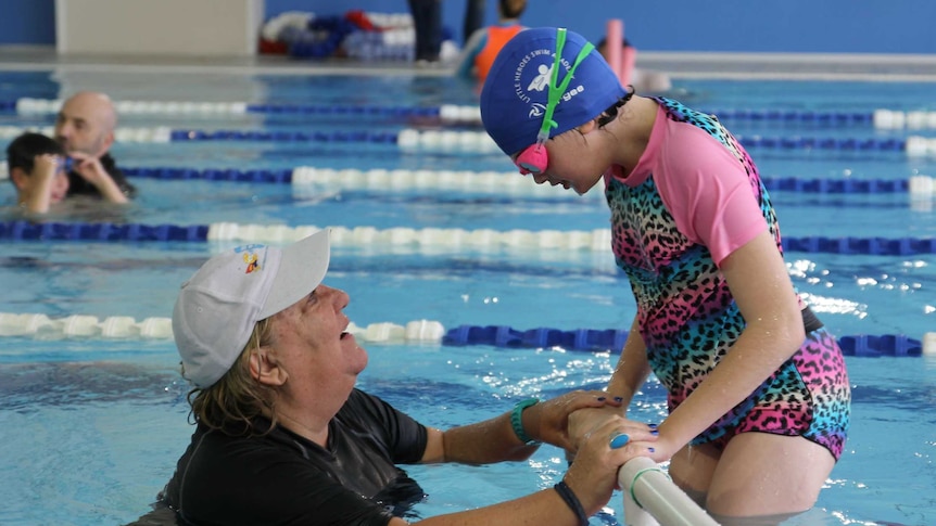 Tracey Ayton with Little Hero swimmer Kate Seckold