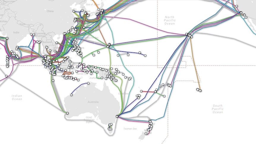 A man depicting submarine cables from Australia and around the region.