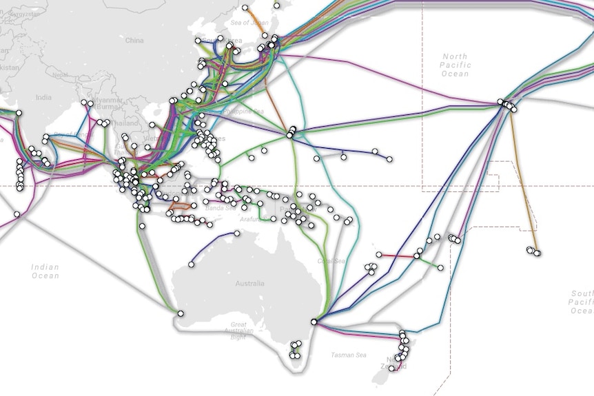 A man depicting submarine cables from Australia and around the region.