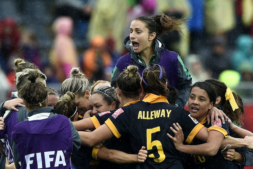 The Matildas celebrate win over Brazil at Women's World Cup