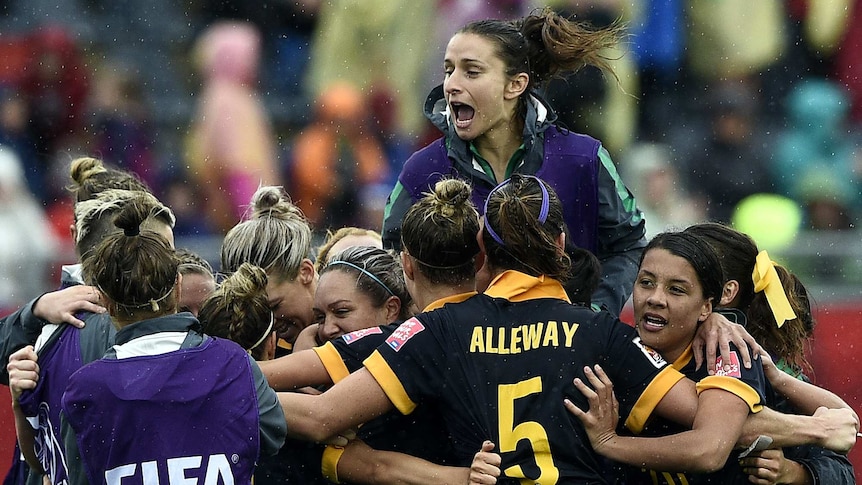 The Matildas celebrate win over Brazil at Women's World Cup