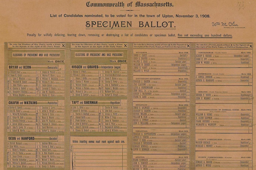 An election ballot with many names and at least 15 different races.