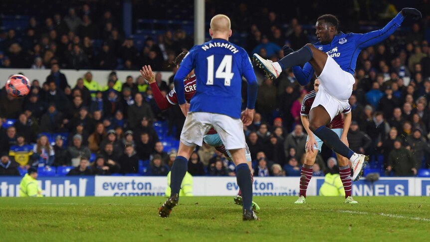 Everton's Romelu Lukaku scores an equaliser in the FA Cup tie against West Ham on January 6, 2015.