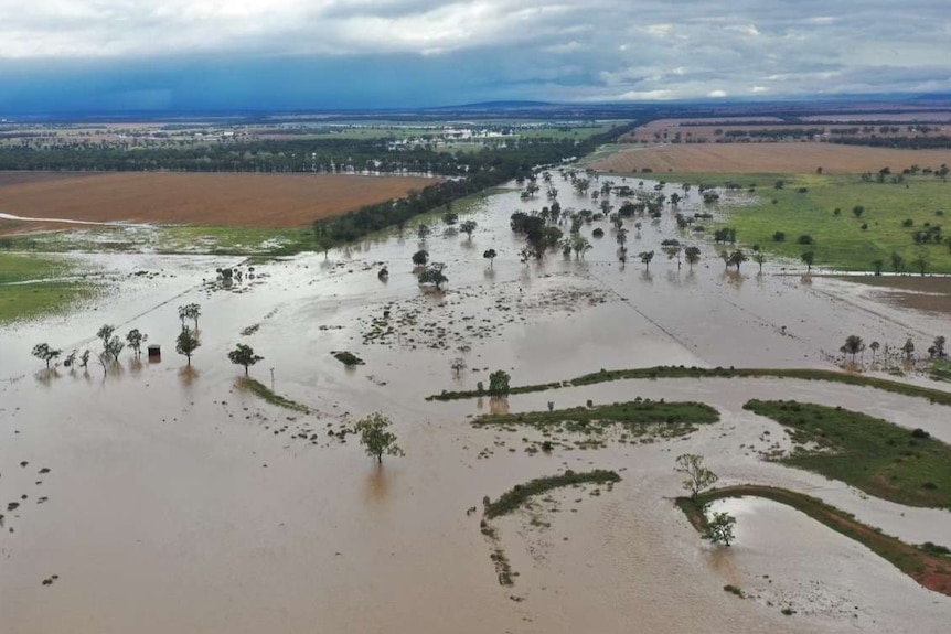 Drone shot of a river in flood