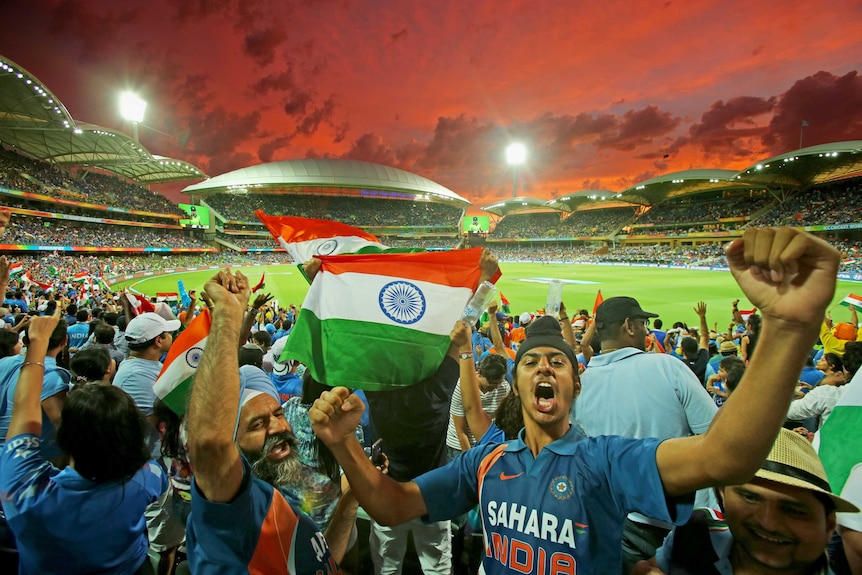 Indian fans celebrate at Adelaide Oval
