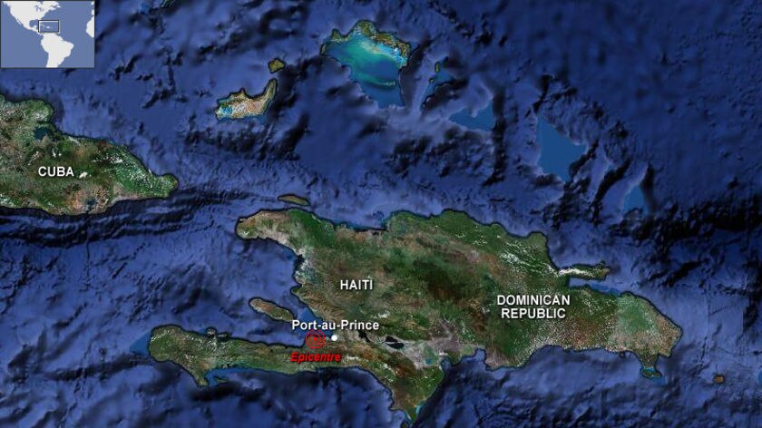 Map showing the epicentre of an earthquake that struck the Caribbean island.