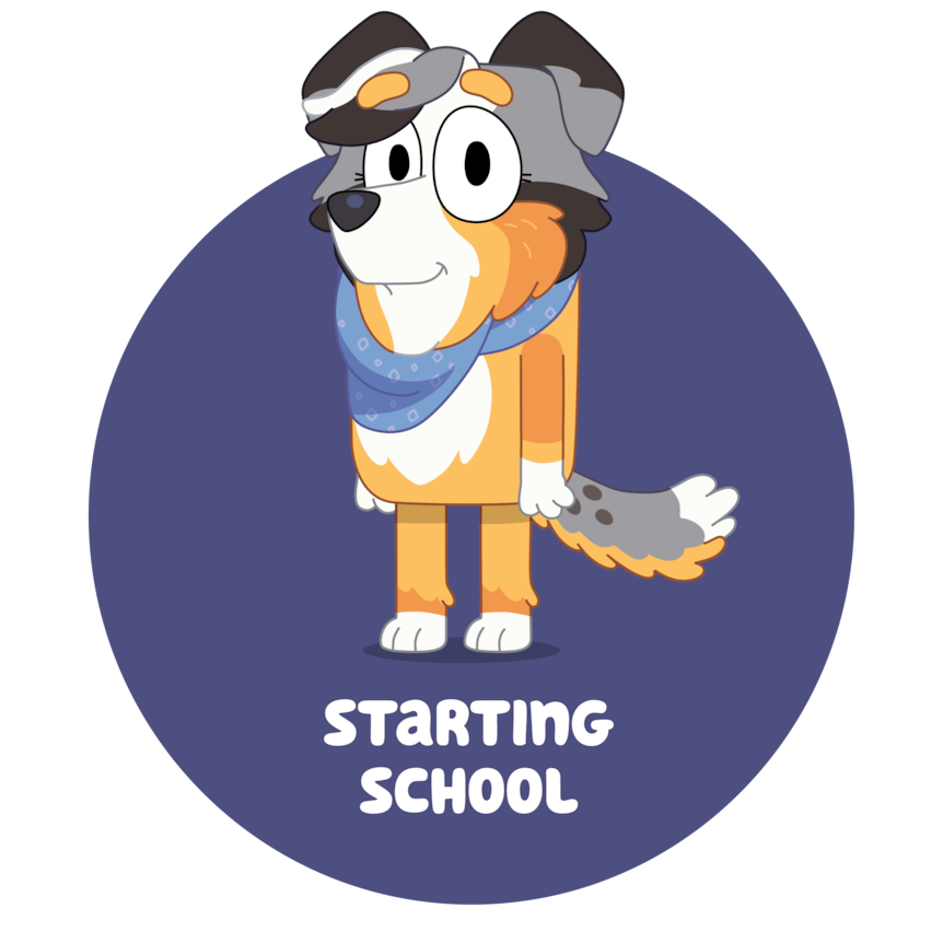 Circular image of Calypso, with the text "Starting School"