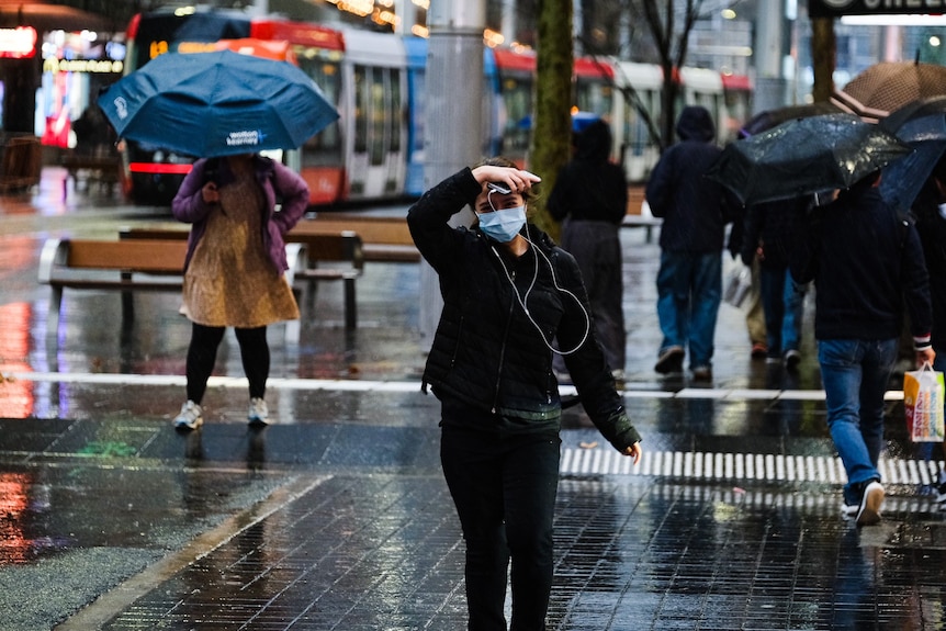 People walking in the rain