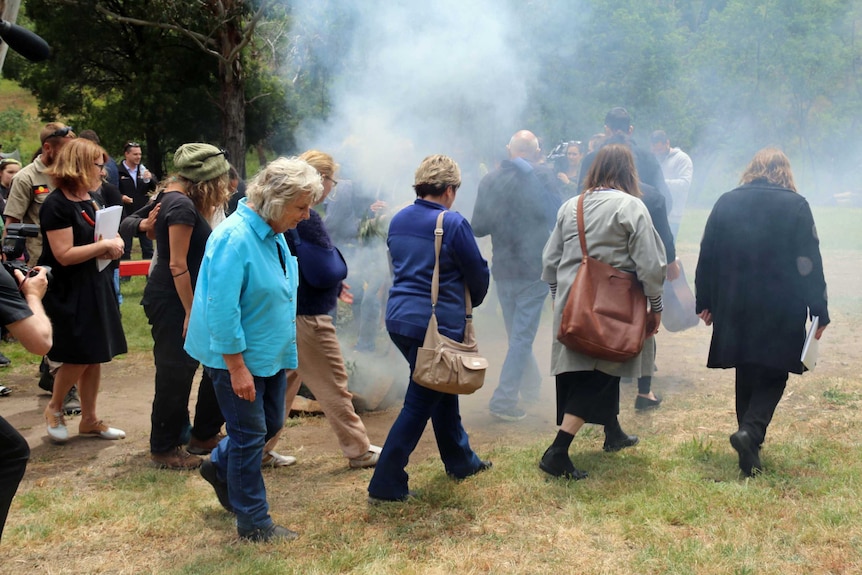 Constitutional reform meeting participants take part in the smoking ceremony Risdon Cove, December 9, 2016