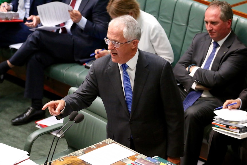 Malcolm Turnbull speaks to Opposition during Question Time