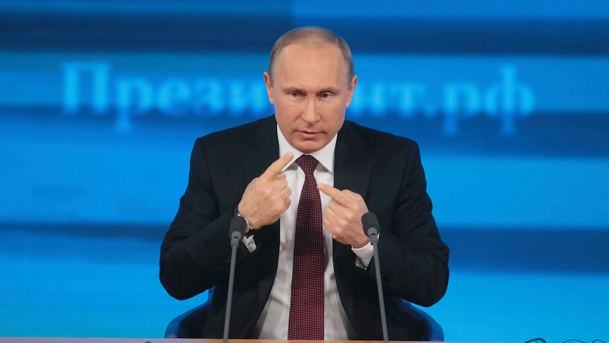 Vladimir Putin speaking in a televised conference