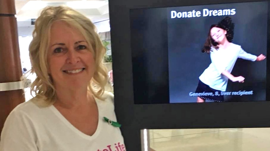 Barbi Alexander wearing a 'Donate Life' shirt.