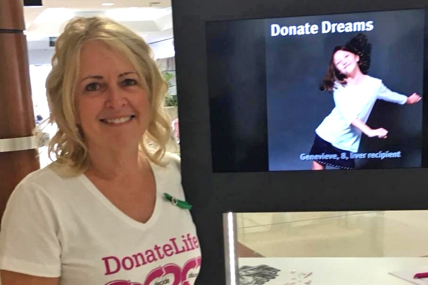 Barbi Alexander wearing a 'Donate Life' shirt.