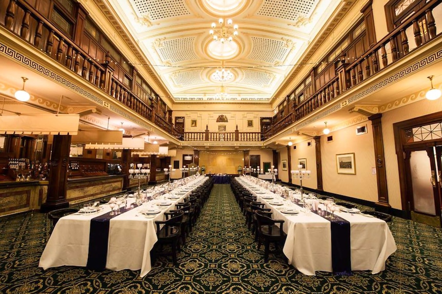 Dining room area inside Tattersall's Club in Brisbane.