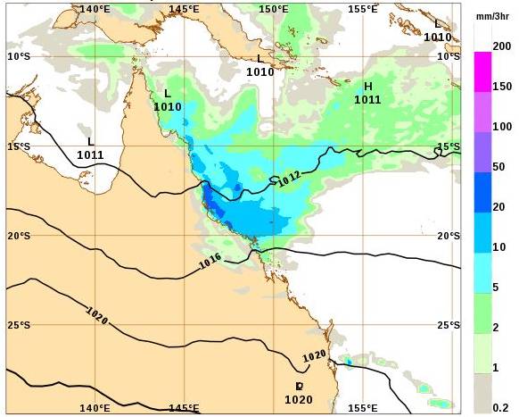 A map of Queensland showing rainfall, focusing on north Queensland