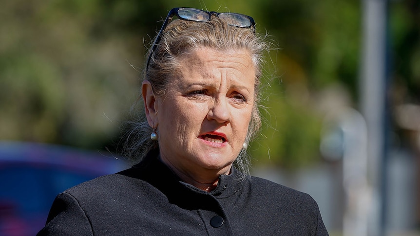 Redlands Mayor Karen Williams speaks to the media during a press conference