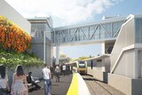 Artist impression of a new train station with overpass
