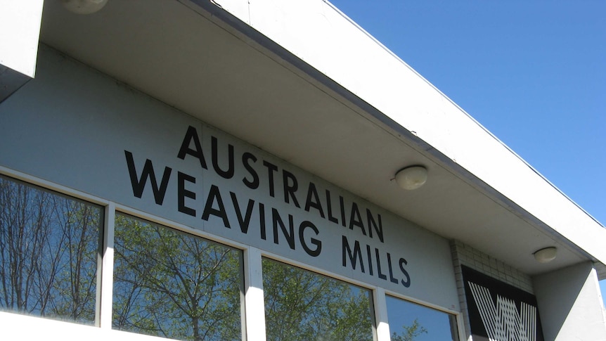 Australian Weaving Mills sign at its Devonport factory