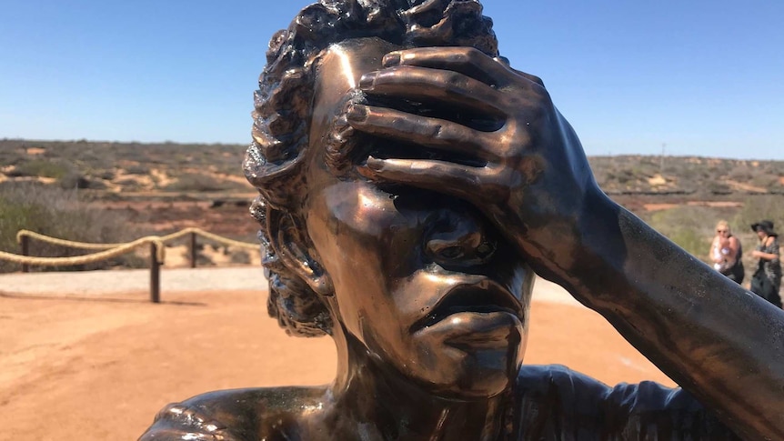 A close up of the statue unveiled in Carnarvon commemorating the history of WA's Lock Hospitals.