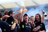 Up there with the Ashes: Paul Collingwood hoists the World Twenty20 trophy.