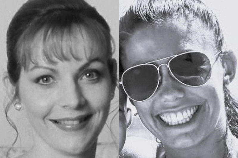 A composite image of two black and white photos of the women. 
