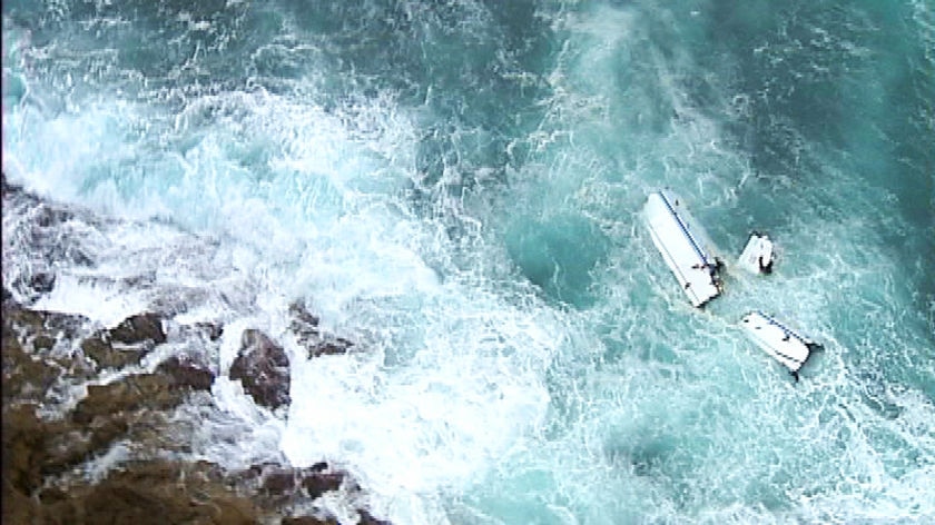 The wreckage of the yacht as photographed on Saturday.