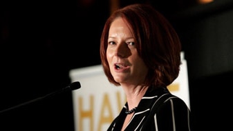 Gillard at the launch of d'Alpuget's biography 'Hawke' (Getty Images: Graham Denholm)