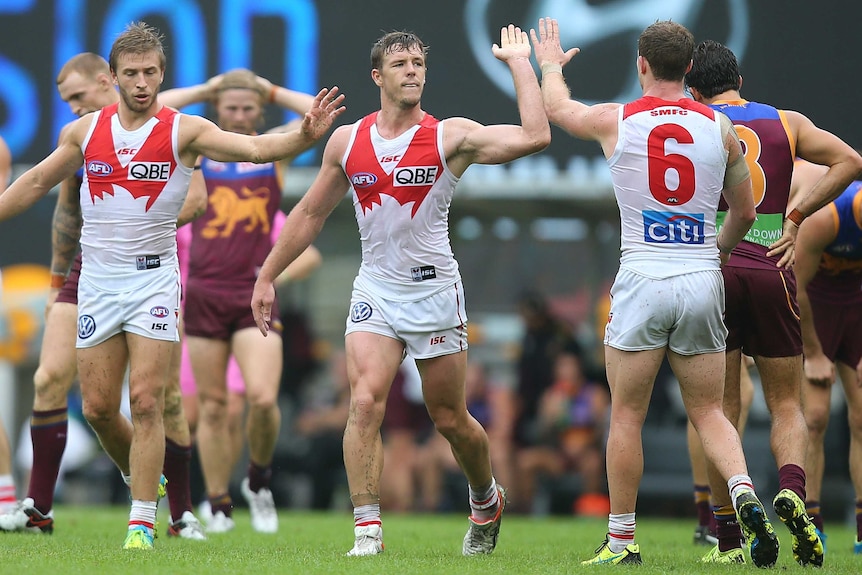 Luke Parker celebrates a goal for Sydney