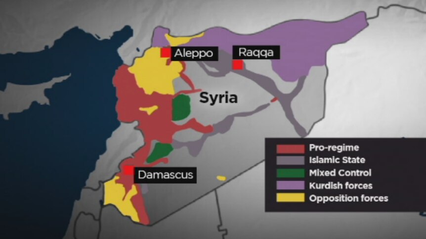 A graphic demonstrating controlled territories in Syria.
