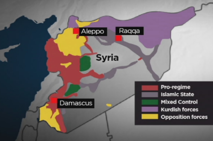 A graphic demonstrating controlled territories in Syria.